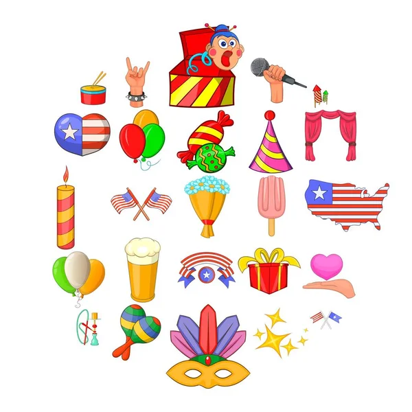 Conjunto de iconos de humor festivo, estilo de dibujos animados — Vector de stock