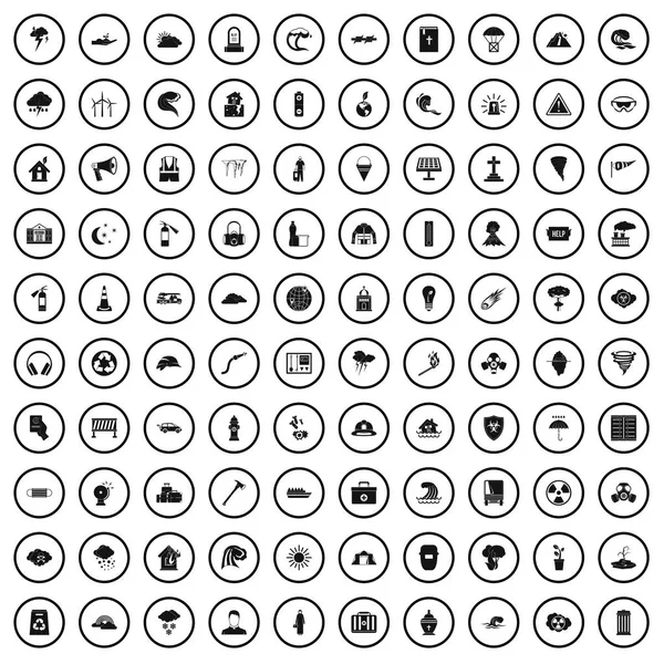 100 afet Icons set, basit tarzı — Stok Vektör