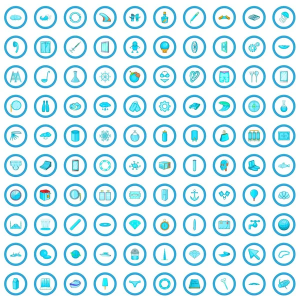 100 modré ikony set, kreslený styl — Stockový vektor