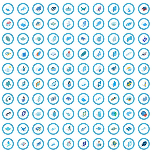 100 синіх піктограм, ізометричний 3d стиль — стоковий вектор
