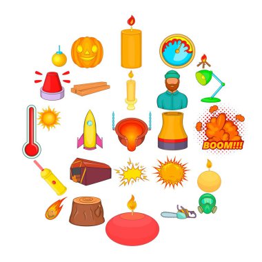 İtfaiyeci Icons set, karikatür tarzı