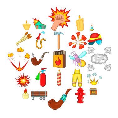 Yangın Icons set, karikatür tarzı