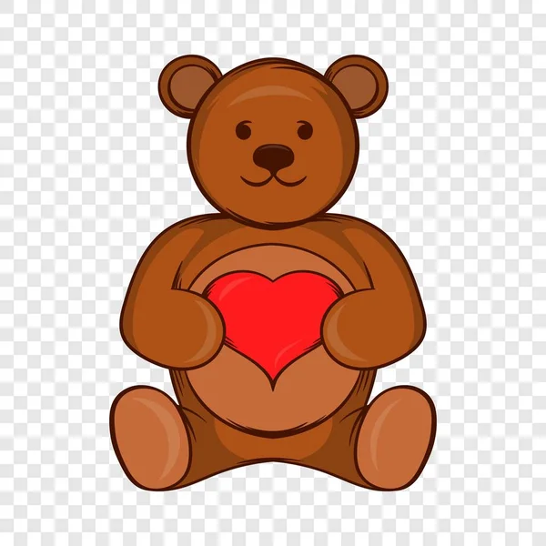 Teddy beer met rood hart pictogram, cartoon stijl — Stockvector