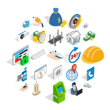 Ticaret evi Icons set, izometrik stili