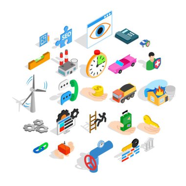 Ticari Icons set, izometrik stili