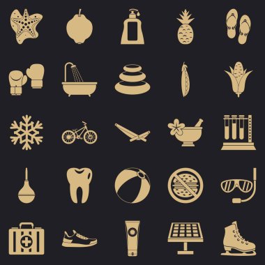 Tatil tropikal Icons set, basit tarzı