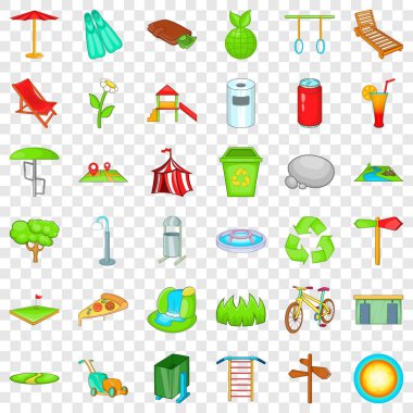 Kamu parki Icons set, karikatür tarzı