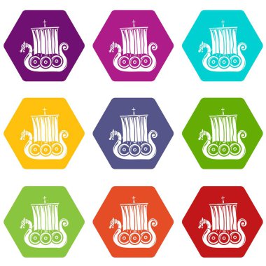 9 vektör küçük gemi Icons set