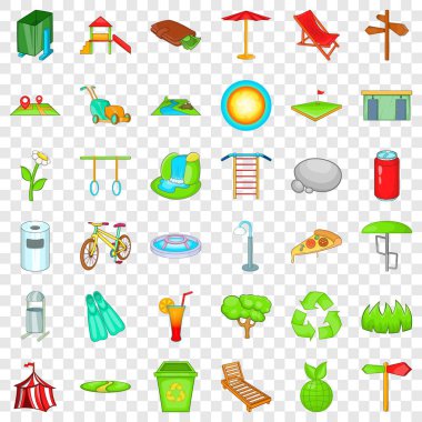Yeşil park Icons set, karikatür tarzı