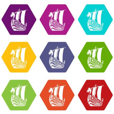 9 vektör antik gemi Icons set