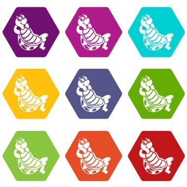 Kaplumbağa simgeler oturan 9 vektör ayarla