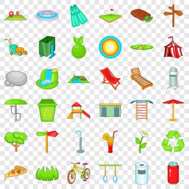 Dinlenme Parkı simgeler kümesi. 36 biIe park vektör simgeleri herhangi bir tasarım için web için çizgi film tarzı