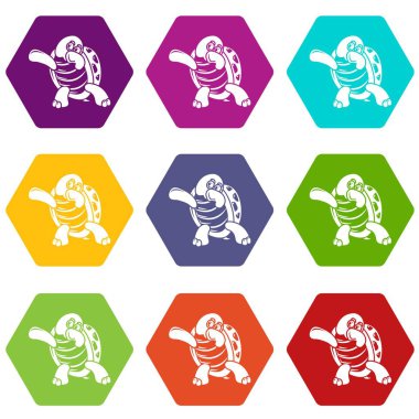 Kaplumbağa simgeler dans 9 vektör ayarla