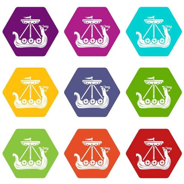 9 vektör askeri gemi Icons set