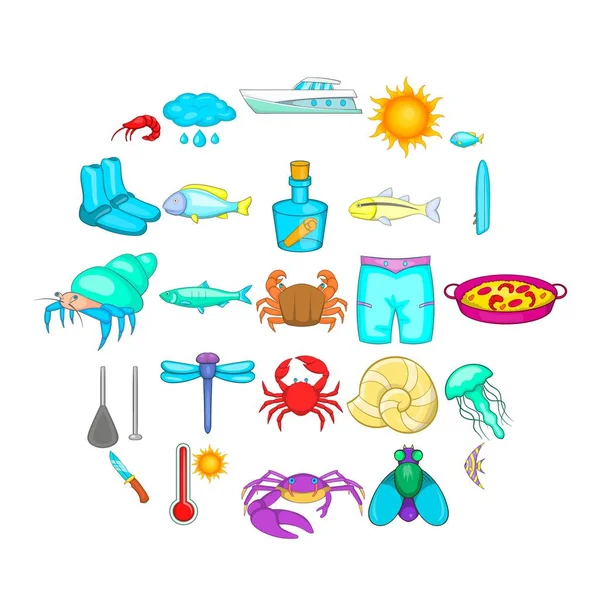 Conjunto de ícones de pesca, estilo cartoon —  Vetores de Stock
