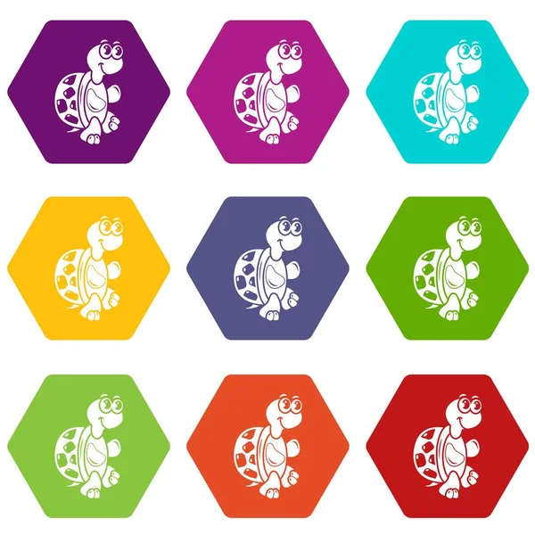 9 vektör komik kaplumbağa Icons set