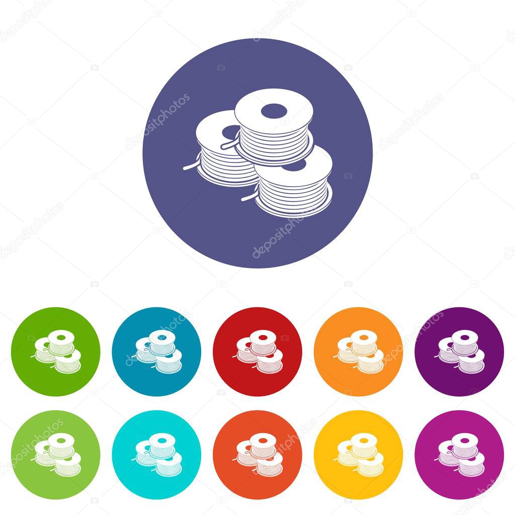Coil for d printer icons set vector color