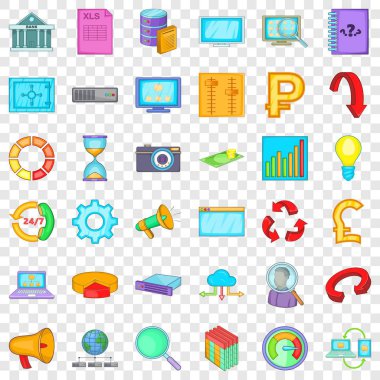 Farklı analitik Icons set, karikatür tarzı