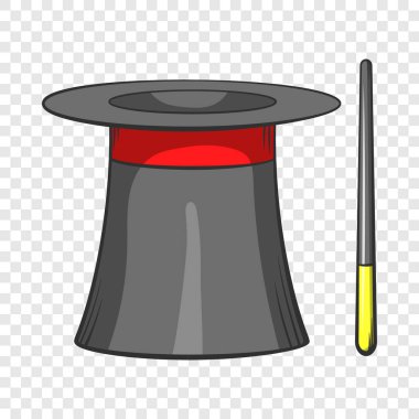 Sihirli şapka ve değnek simgesi, karikatür tarzı