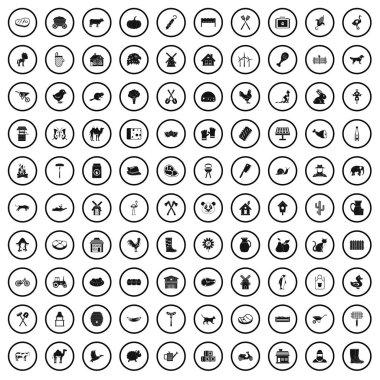 100 tarım arazileri Icons set, basit tarzı 