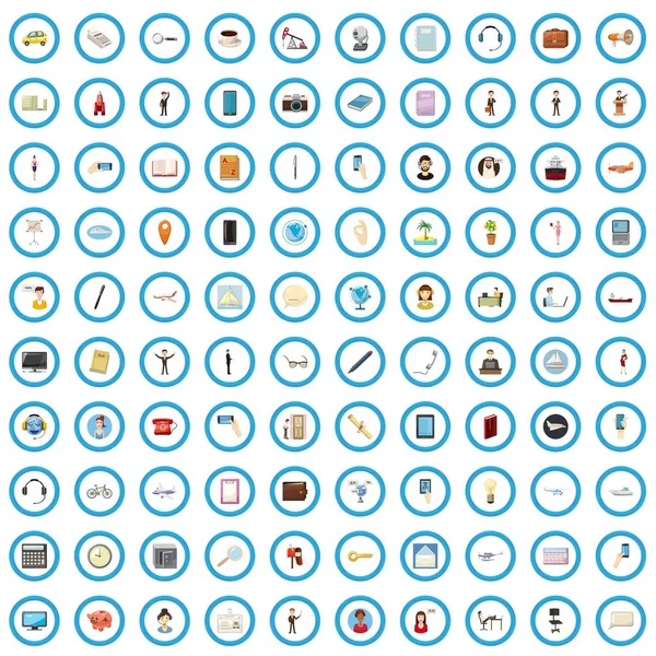 100 busness proces ikony nastavit, kreslený styl — Stockový vektor