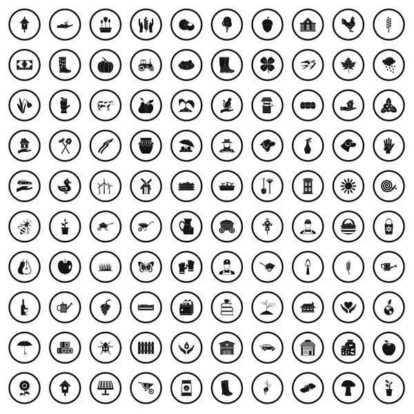 100 iconos de granja establecidos en un estilo simple — Vector de stock