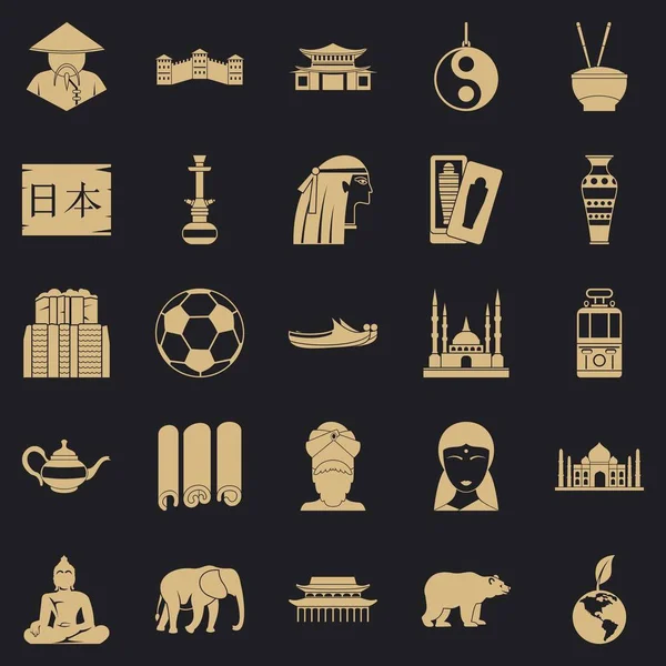 Viajar en conjunto de iconos de Asia, estilo simple — Vector de stock