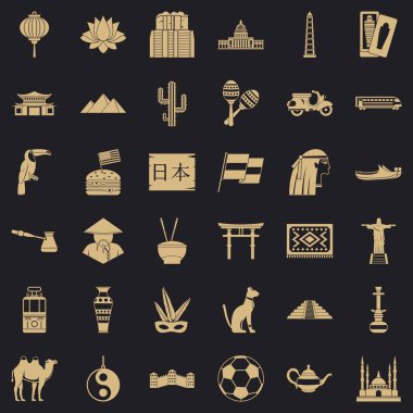 Dünya seyahat Icons set, basit tarzı