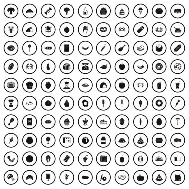 100 en sevdiği yemek Icons set, basit tarzı 