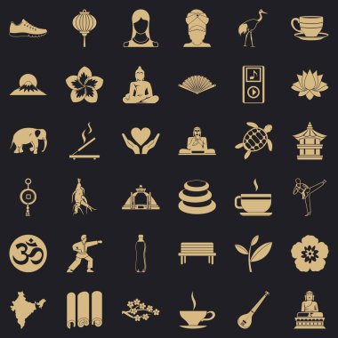 Yoga gevşeme Icons set, basit tarzı