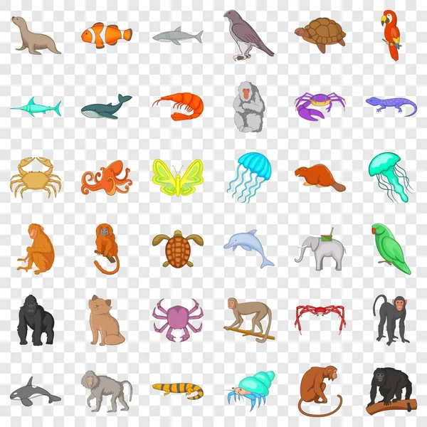 Ensemble d'icônes animales, style dessin animé — Image vectorielle