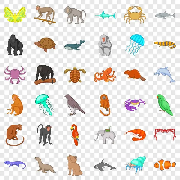 Conjunto de iconos de muchos animales, estilo de dibujos animados — Vector de stock