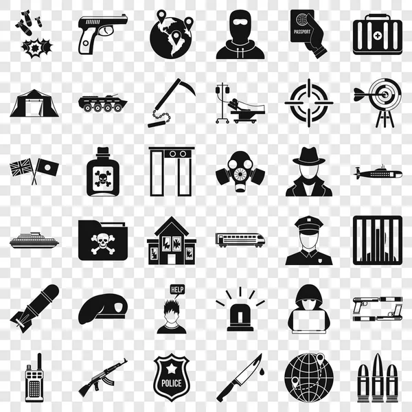 Conjunto de ícones antiterrorismo, estilo simples — Vetor de Stock