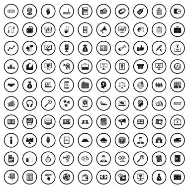 100 finansman Icons set, basit tarzı 