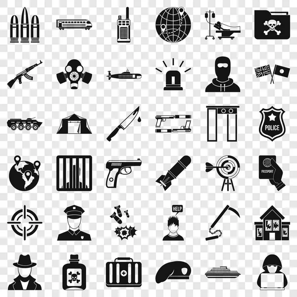 Conjunto de ícones de luta antiterrorista, estilo simples — Vetor de Stock