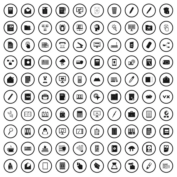 100 Ordner-Icons gesetzt, einfacher Stil — Stockvektor