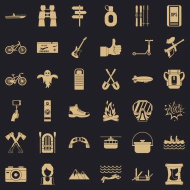 Spor macera Icons set, basit tarzı