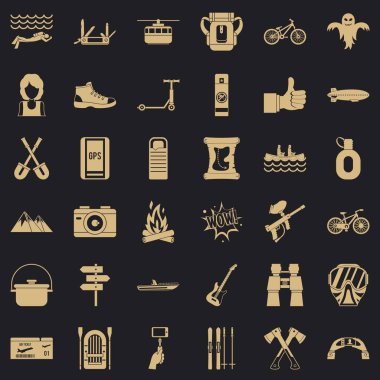 Doğa macera Icons set, basit tarzı