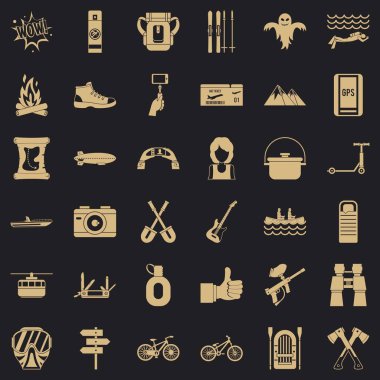 Büyük macera Icons set, basit tarzı