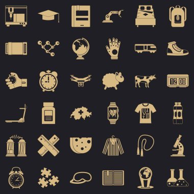 İsviçre şeyler Icons set, basit tarzı