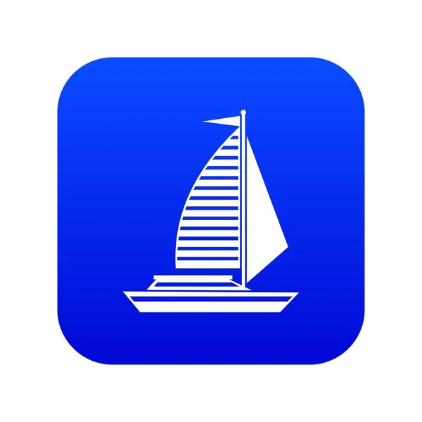 Yacht con icona vele blu digitale — Vettoriale Stock