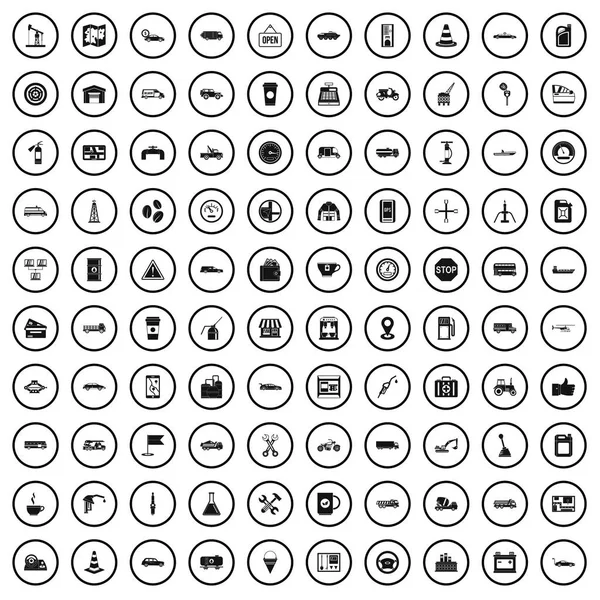 Ensemble de 100 icônes de station-service, style simple — Image vectorielle