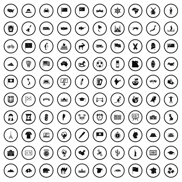 Ensemble de 100 icônes géographiques, style simple — Image vectorielle