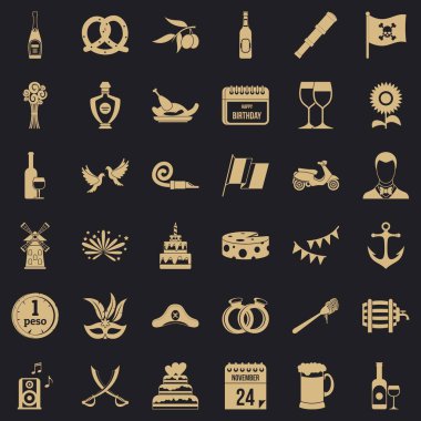 Mutlu doğum günü Icons set, basit tarzı