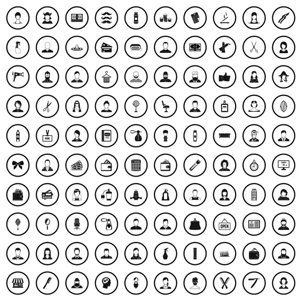 100 Kapper iconen set, eenvoudige stijl — Stockvector