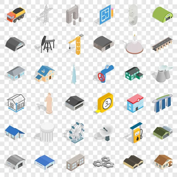 Building icons set, isometric style — Stock Vector