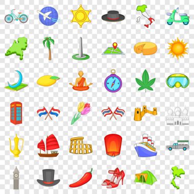 Dünya Icons set çizgi film tarzı