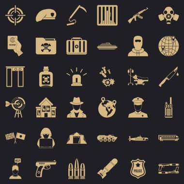 Antiterör yardım Icons set, basit tarzı