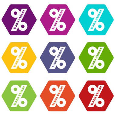 9 vektör siyah Cuma simgeler yüzdesini ayarla