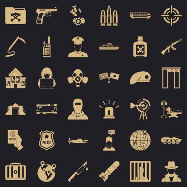 Antiterör mücadele Icons set, basit tarzı